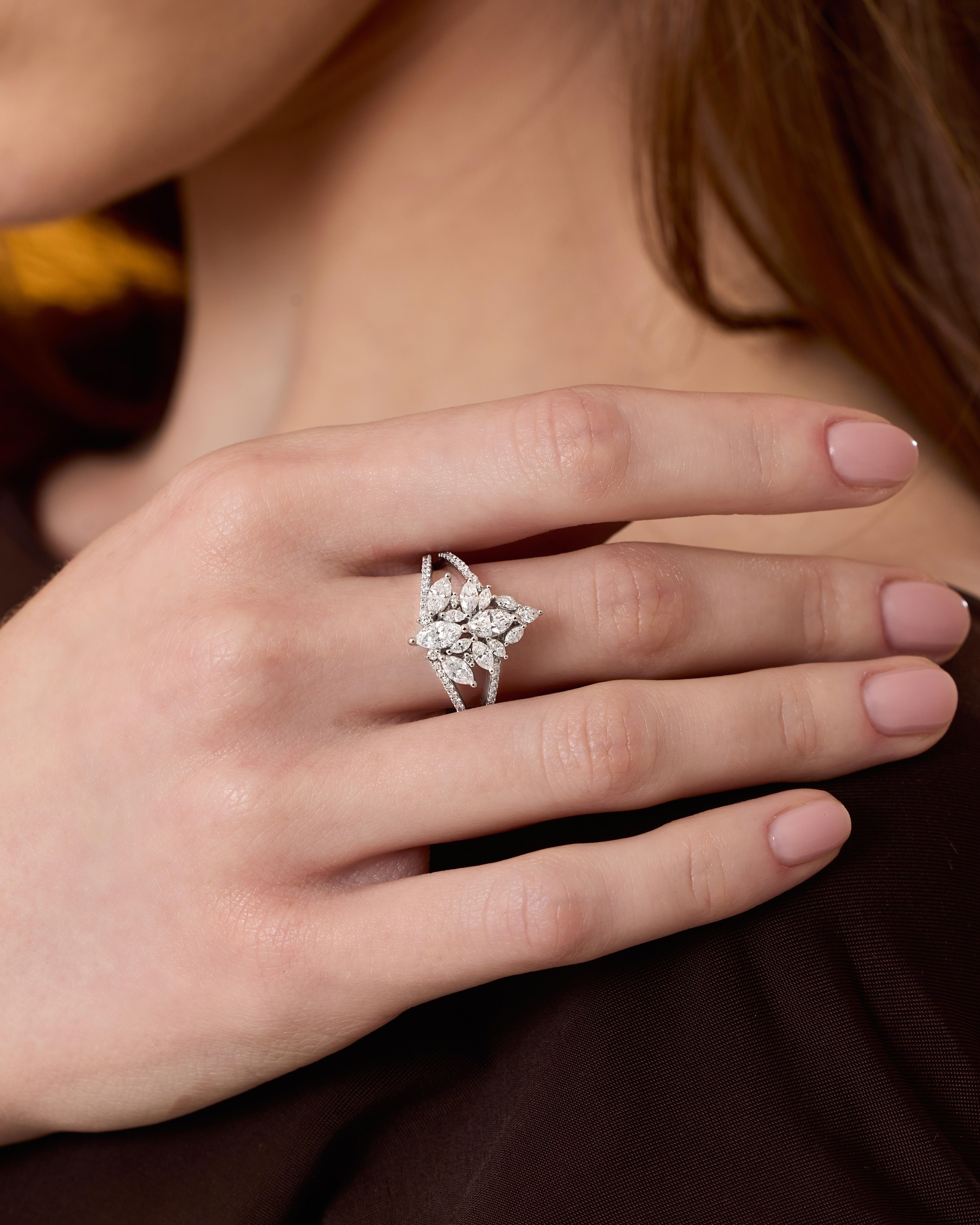 For Sale:  Marquise Diamond Cocktail 1.25ct Solid Gold Ring 5