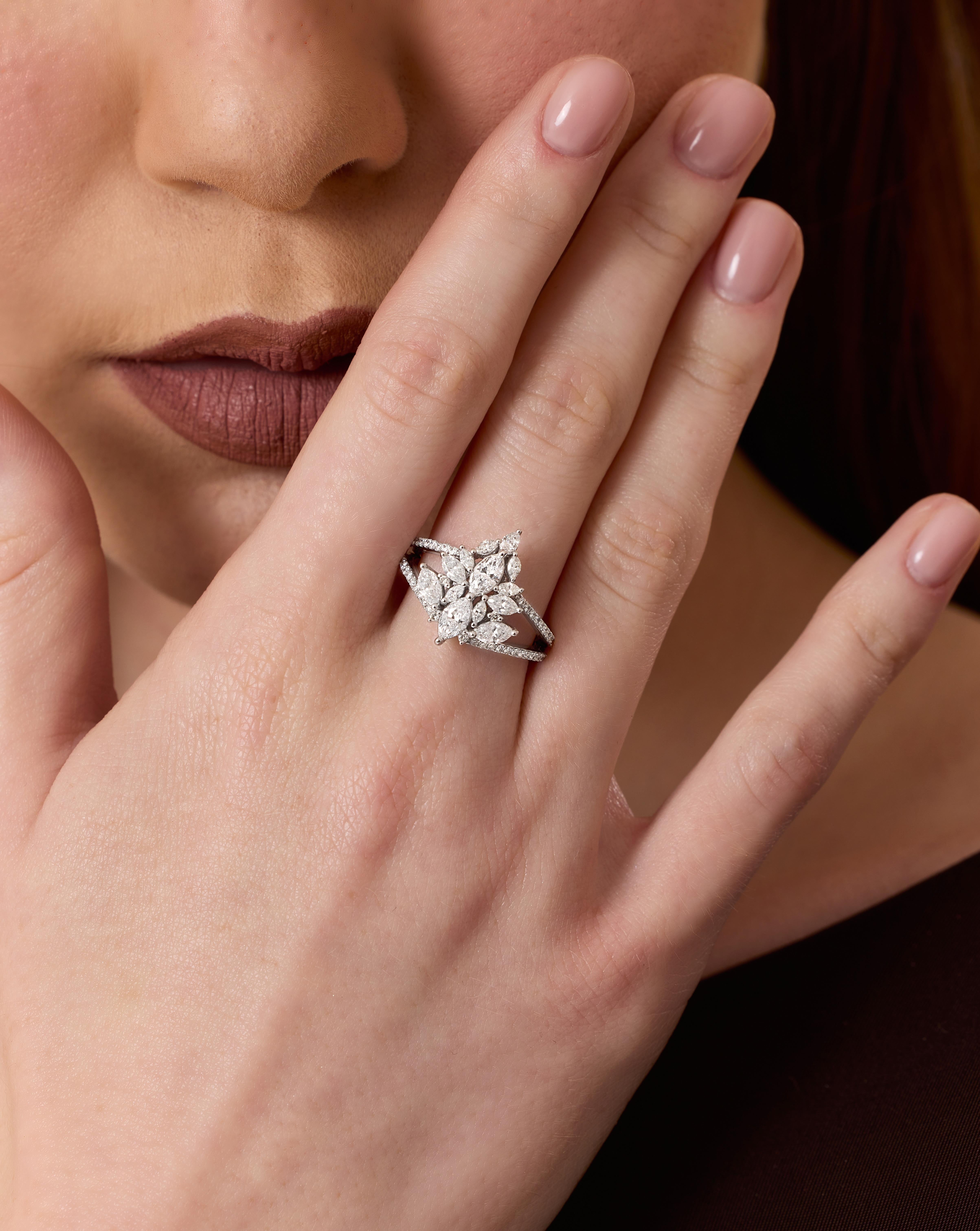 For Sale:  Marquise Diamond Cocktail 1.25ct Solid Gold Ring 6