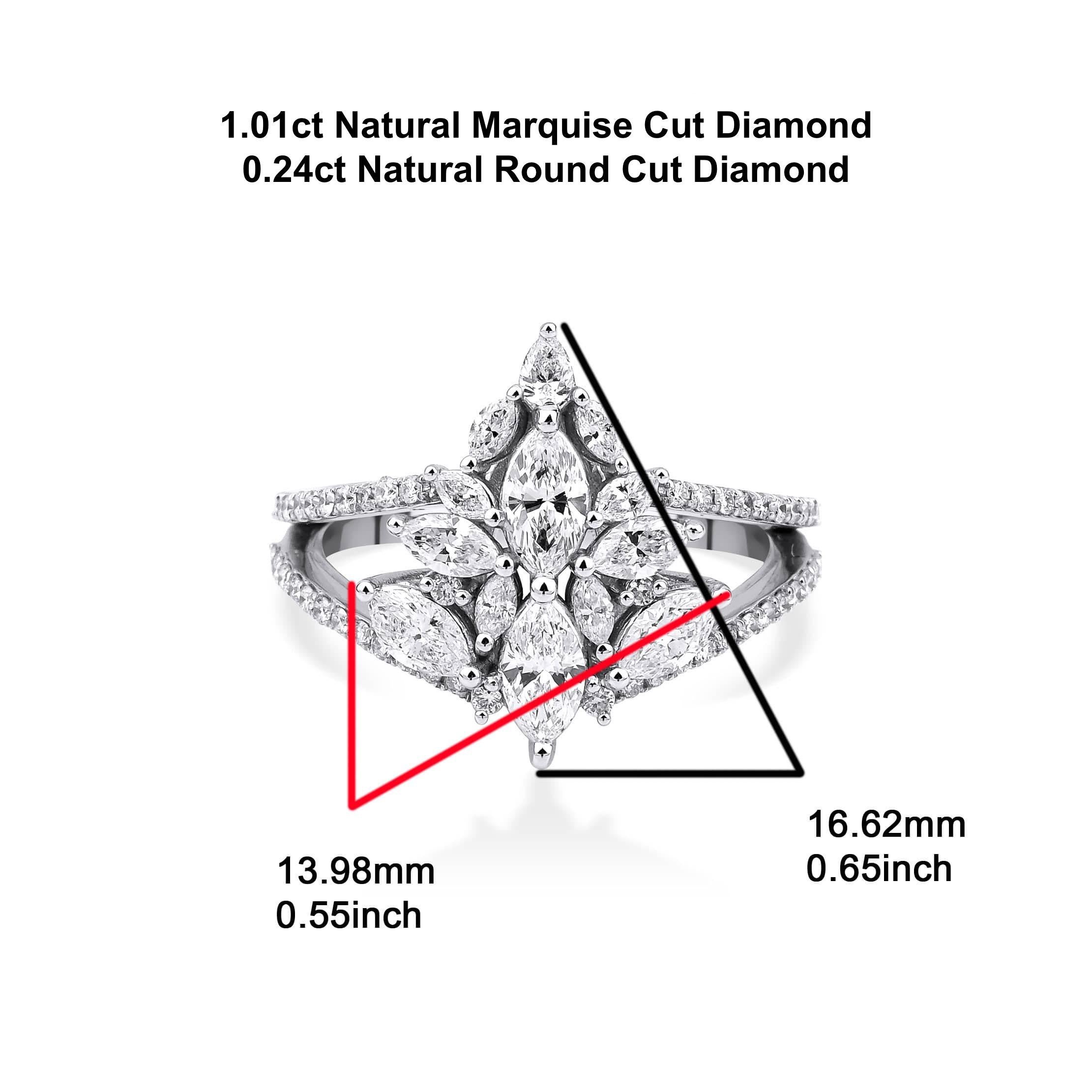 For Sale:  Marquise Diamond Cocktail 1.25ct Solid Gold Ring 8