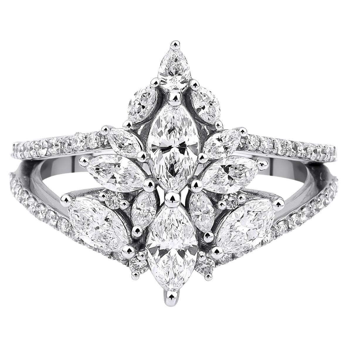 Marquise-Diamant-Cocktailring aus massivem Gold mit 1,25 Karat