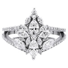 Marquise-Diamant-Cocktailring aus massivem Gold mit 1,25 Karat