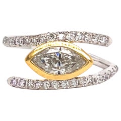 Marquise Diamond Crossover Ring 1.43 Carat 14 Karat White and Yellow Gold