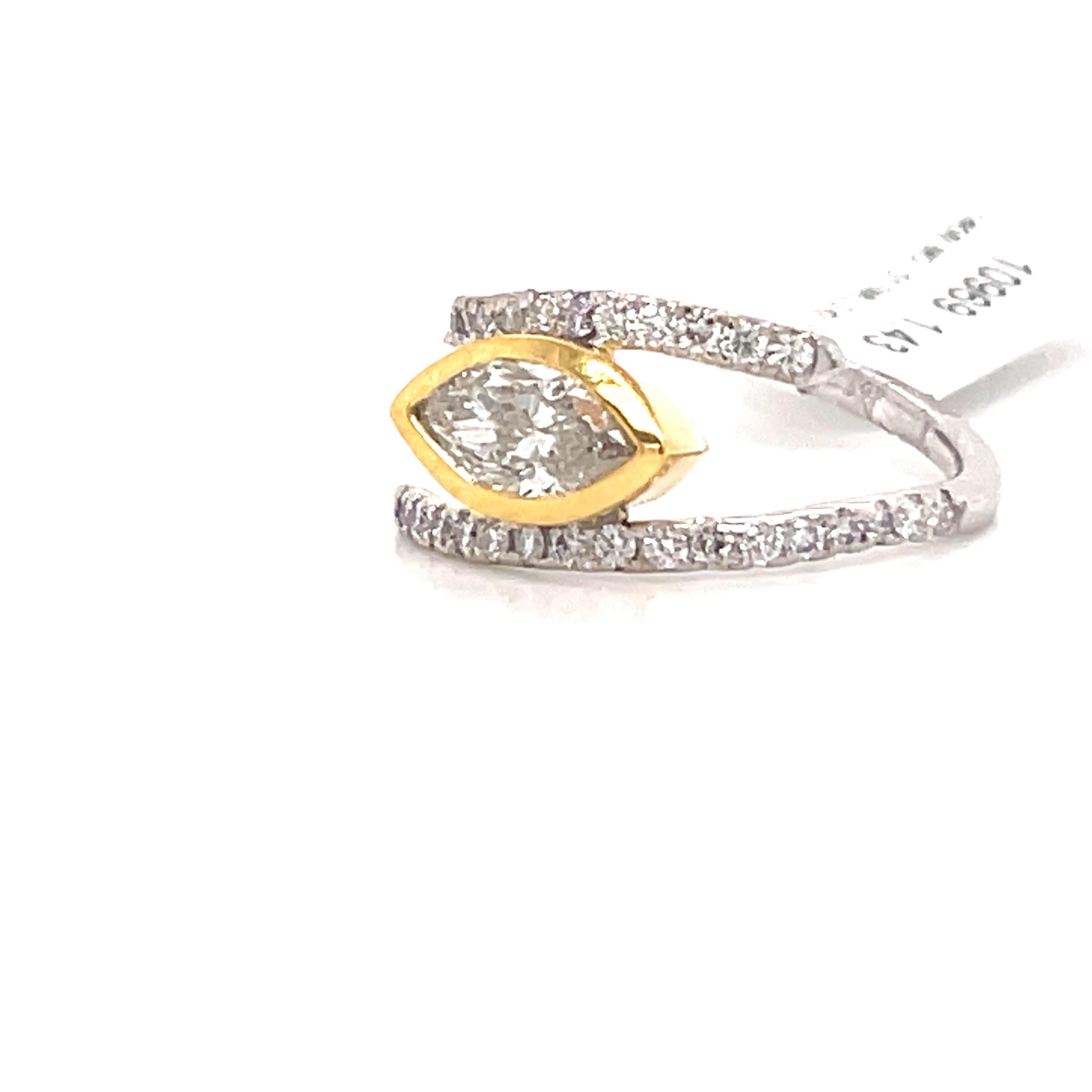 Marquise Diamond Crossover Ring 1.43 Carat 14 Karat White and Yellow Gold In New Condition For Sale In New York, NY