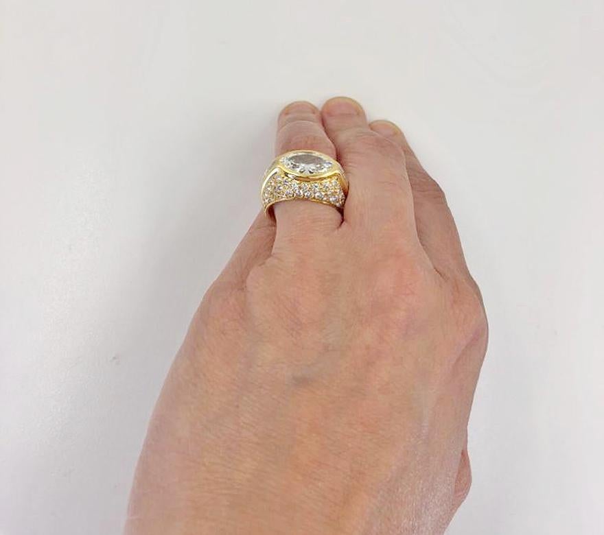 Women's or Men's Marquise Diamond Yellow Gold Dome Ring