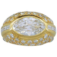 Retro Marquise Diamond Yellow Gold Dome Ring