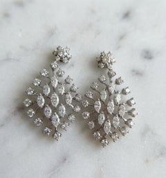 Marquise Diamond Drop Earrings 4 Carats 18K White Gold