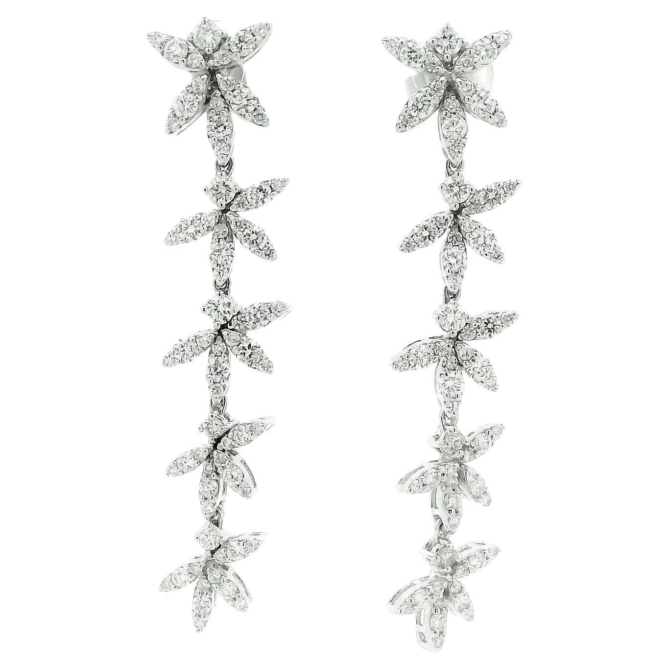 Marquise Diamond Drop Earrings in 18K White Gold, 1.63 Carats For Sale