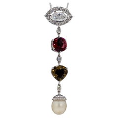 Marquise Diamond Drop Pendant with Tourmalines and South Sea Pearl