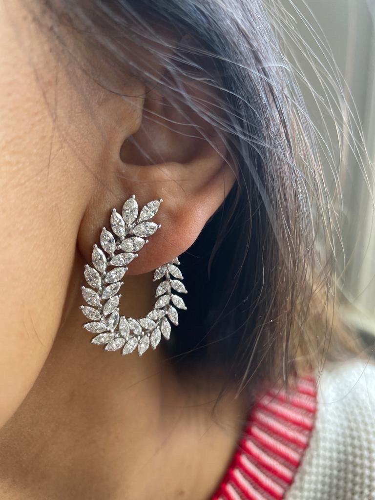 For the extravagant.

Embellished with sparkling marquise cut diamonds and wrapped in the sublime 14KT white gold.


Gold- 10.29 gms
Diamond- 5.85 carats
Diamond Colour: H-I
Diamond Clarity: SI
Earring Weight: 11.46 gms

PLEASE ALLOW 5-10% VARIATION