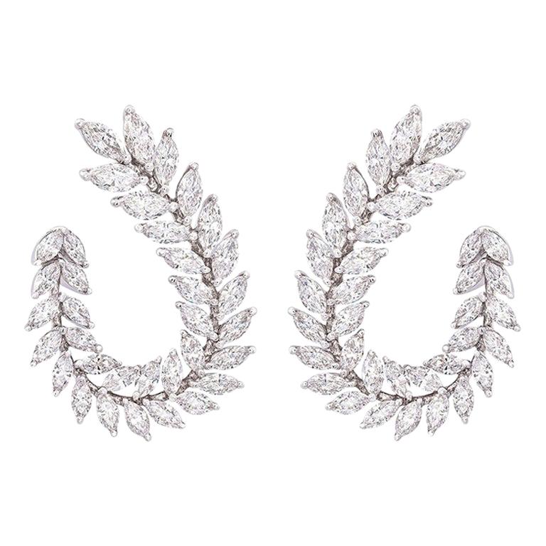 Boucles d'oreilles en or blanc 14 carats avec diamants taille marquise de 5,85 carats en vente