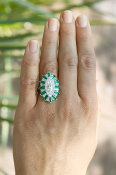 Marquise Diamond Emerald Cocktail Ring 2.70 Carats Ballerina Hollywood Celebrity