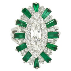 Marquise Diamond Emerald Cocktail Ring 2.70 Carats Ballerina Hollywood Celebrity