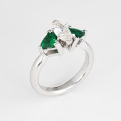 Marquise Diamond Emerald Ring Gemstone Engagement 14 Karat White Gold Estate