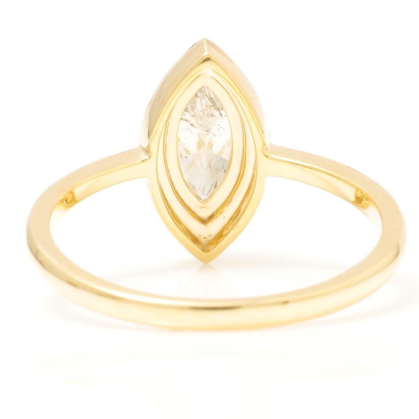 Donna Anello aureola con diamante marquise e smalto in oro massiccio 14k (certificato) in vendita