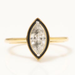 Anello aureola con diamante marquise e smalto in oro massiccio 14k (certificato)