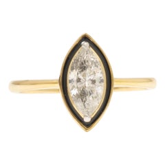 Bague halo en or massif 14k avec diamant marquise et émail (certifié)