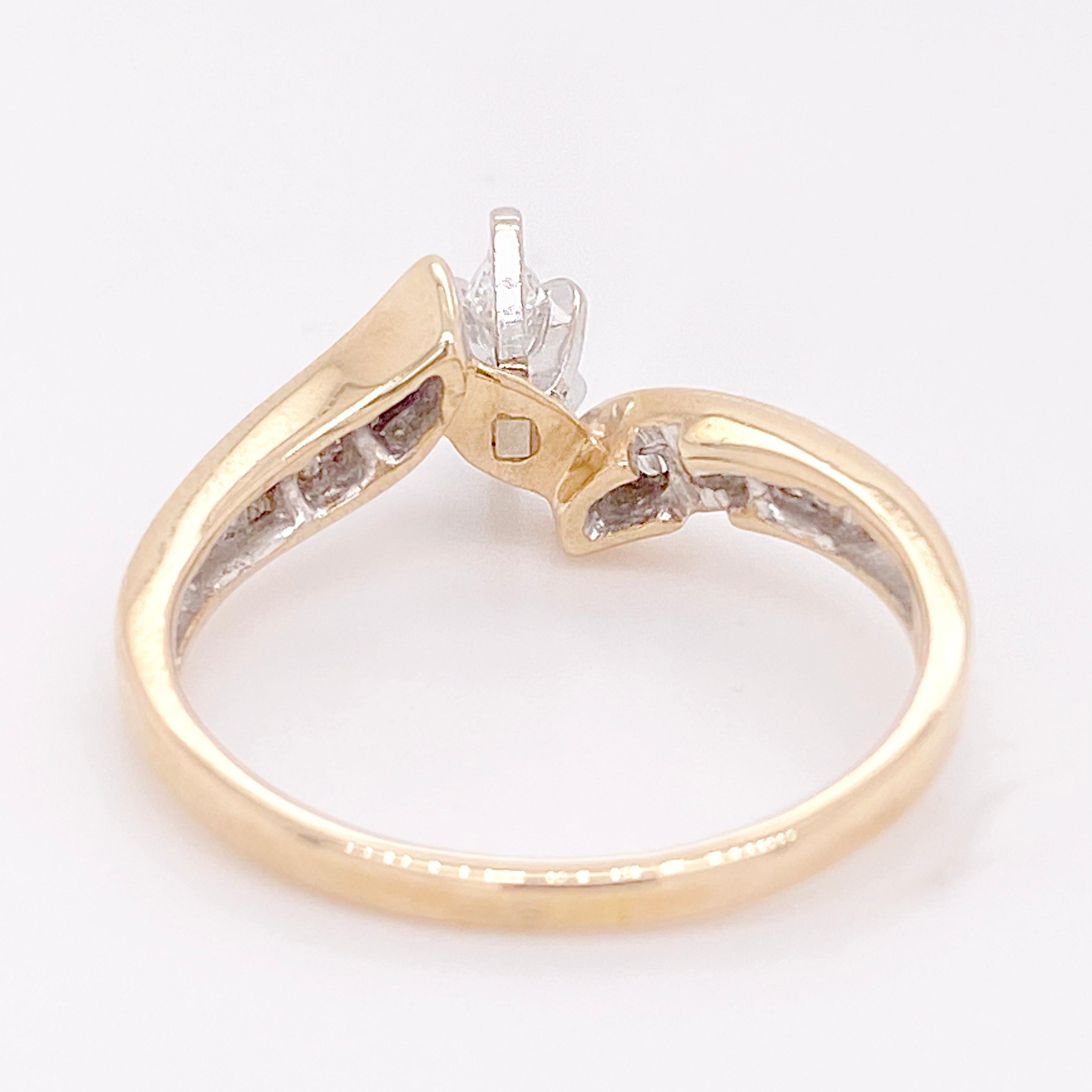 Marquise-Diamant-Verlobungsring, Nachlass-Bypass-Ring mit Baguette-Diamanten an der Seite (Retro)