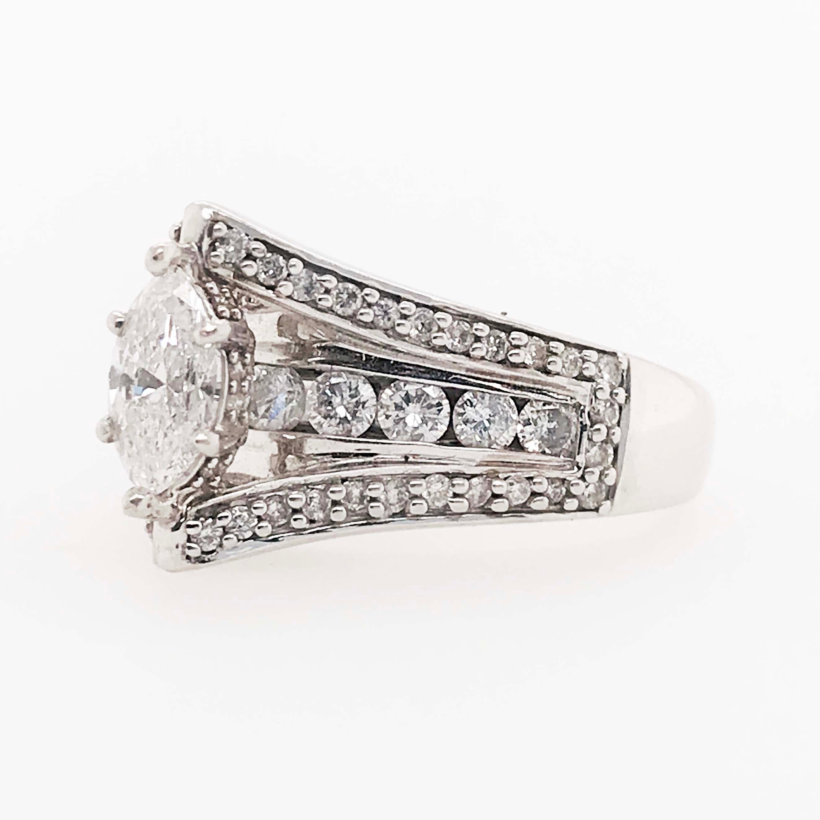 Marquise Diamond Engagement Ring in 14 Karat White Gold with 1.80 Carat Diamonds In New Condition For Sale In Austin, TX