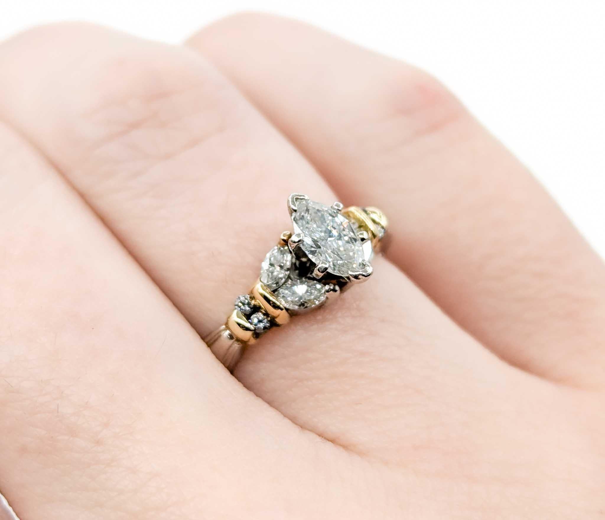 Marquise Cut Marquise Diamond Engagement Ring in Platinum and 18k Yellow Gold