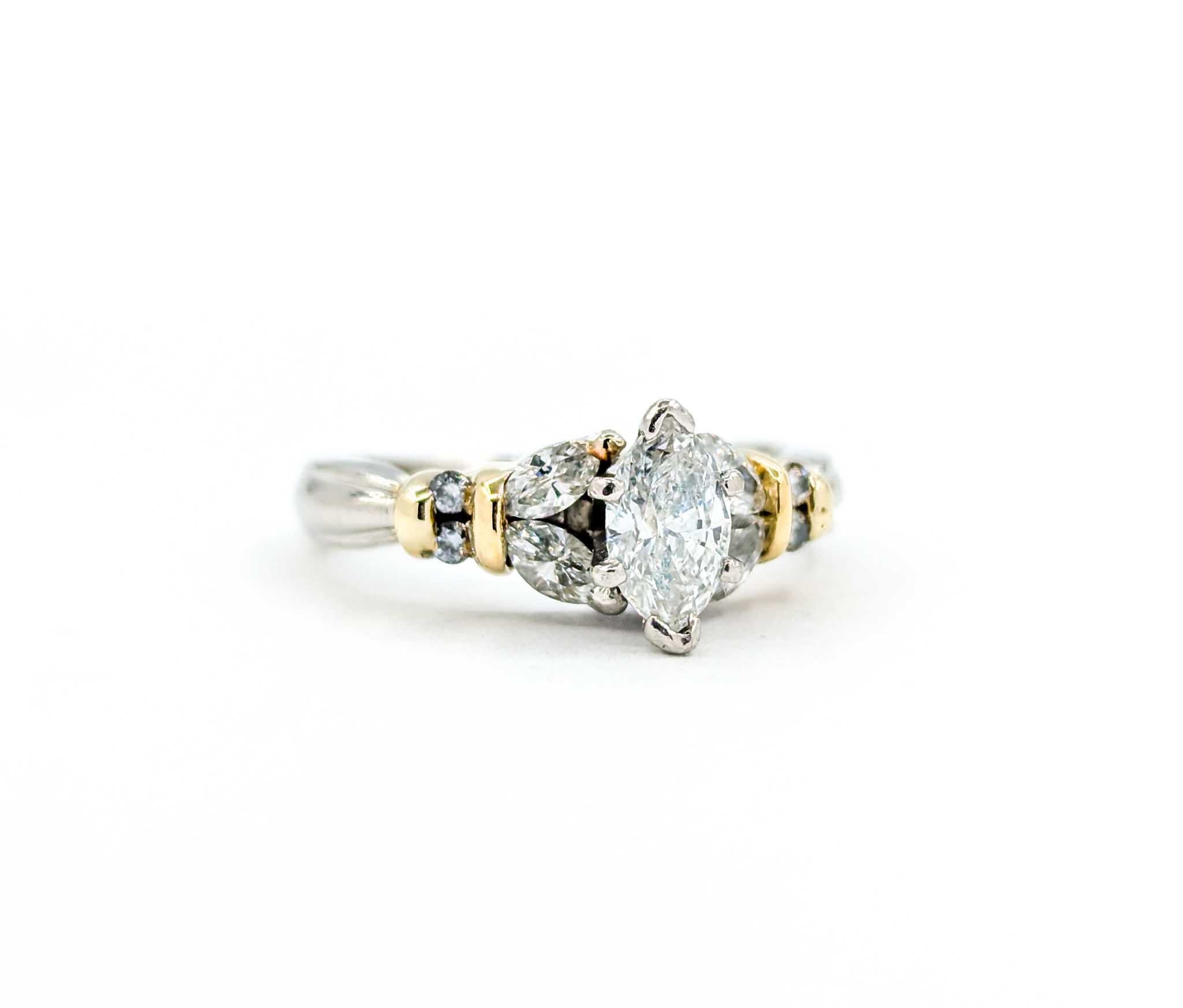 Women's Marquise Diamond Engagement Ring in Platinum and 18k Yellow Gold