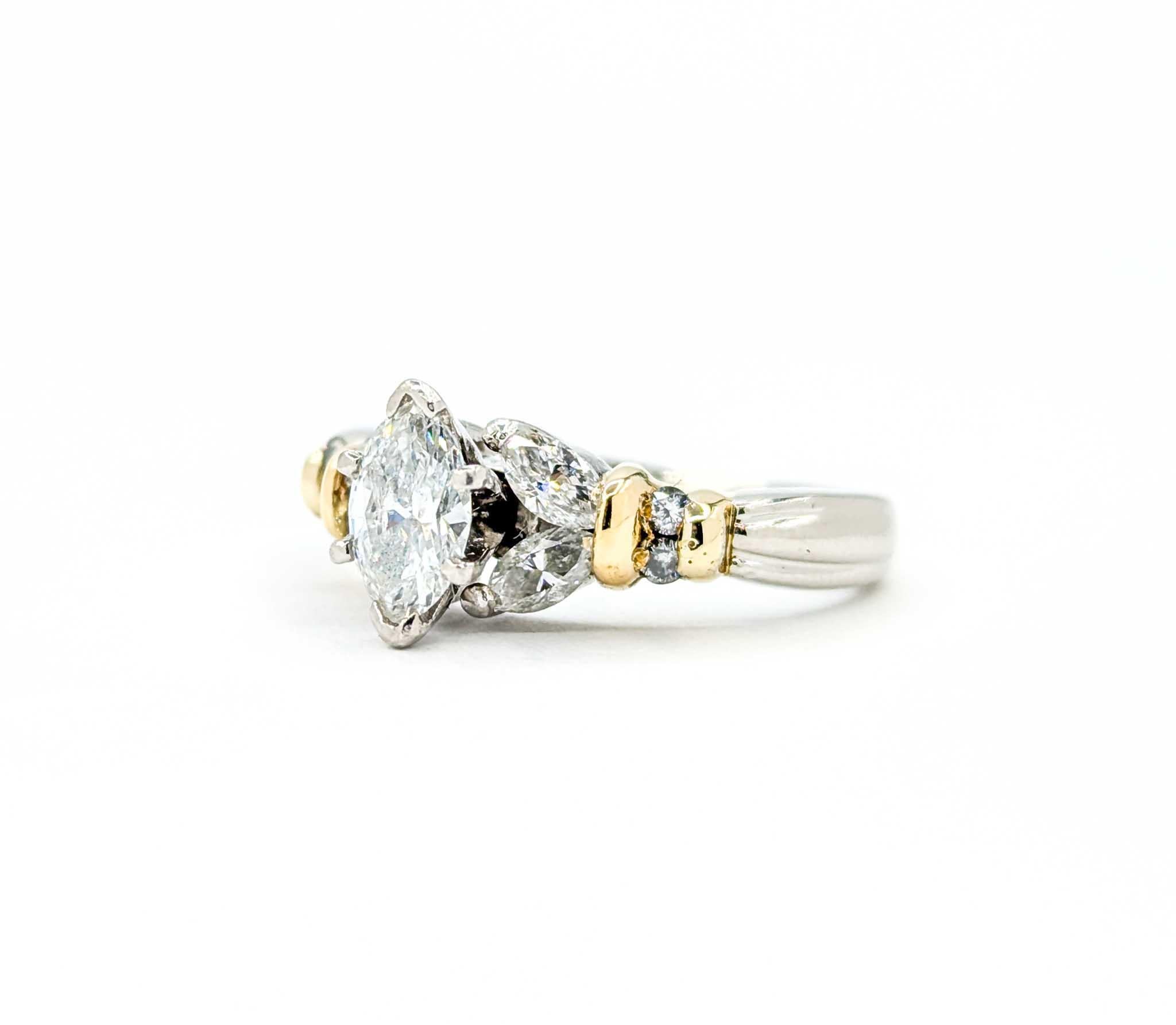 Marquise Diamond Engagement Ring in Platinum and 18k Yellow Gold 3