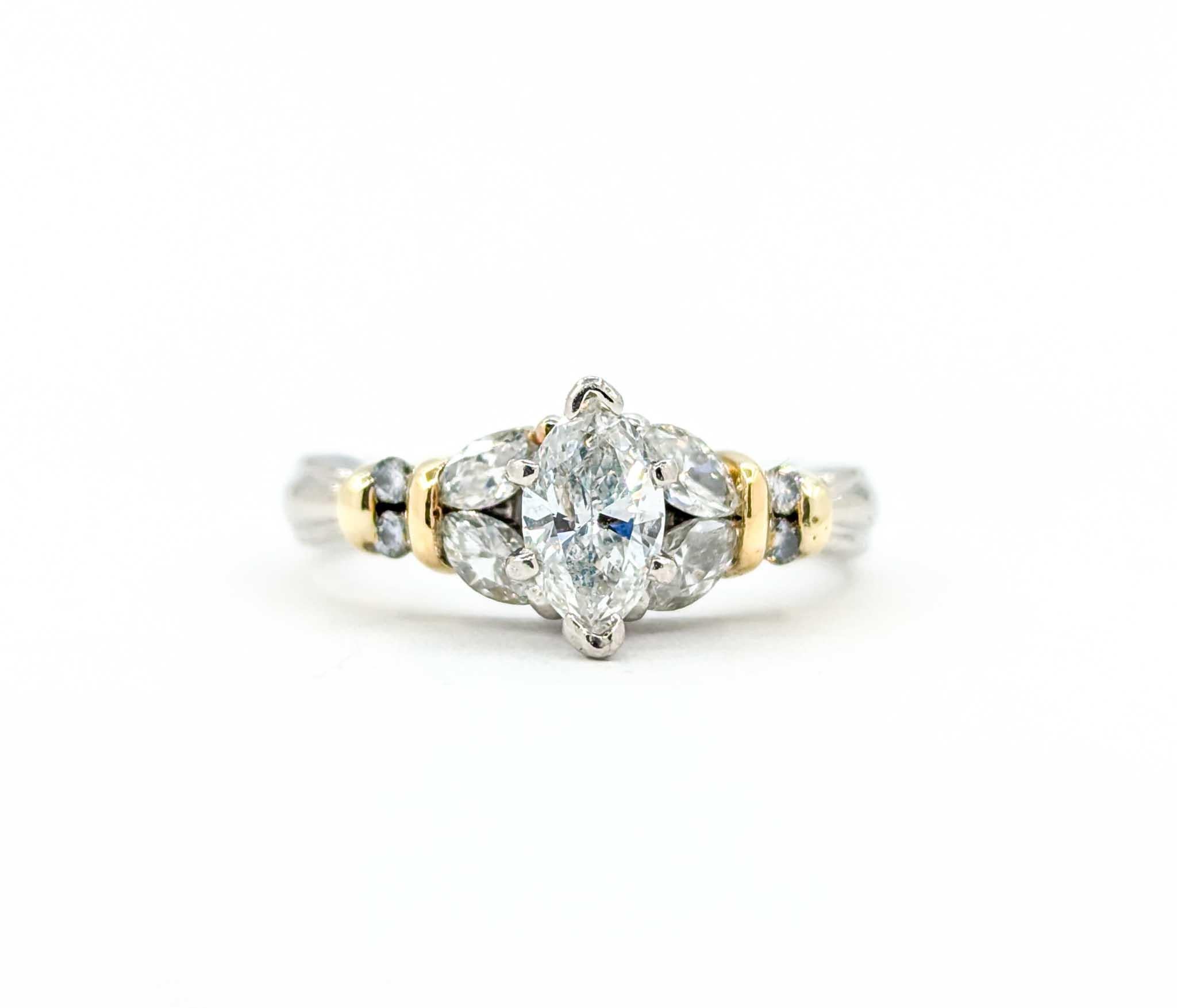 Marquise Diamond Engagement Ring in Platinum and 18k Yellow Gold 4