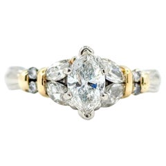 Marquise Diamond Engagement Ring in Platinum and 18k Yellow Gold