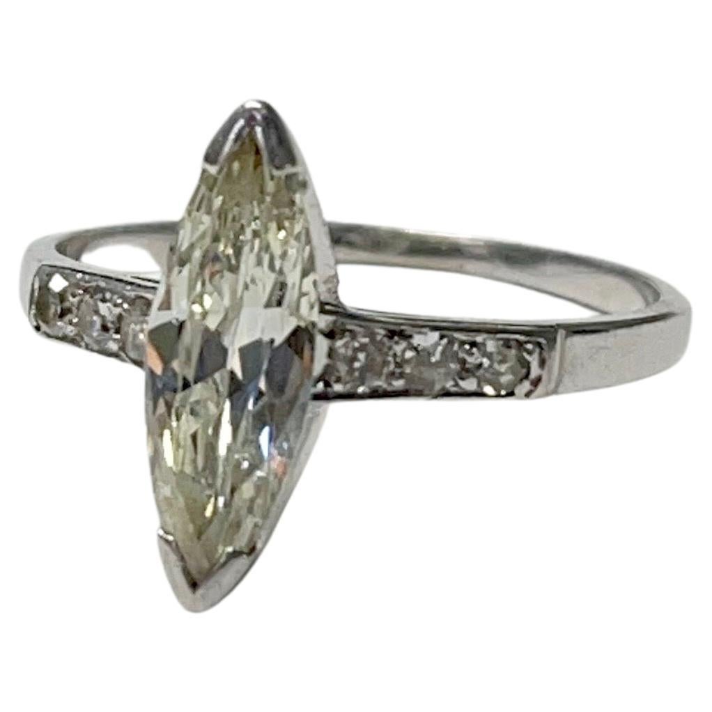 Marquise diamond engagement ring handcrafted in platinum. 
The details are as follows : 
Marquise diamond weight  : 1 carat approx 
Metal : platinum 
Ring size : 6 1/2 

