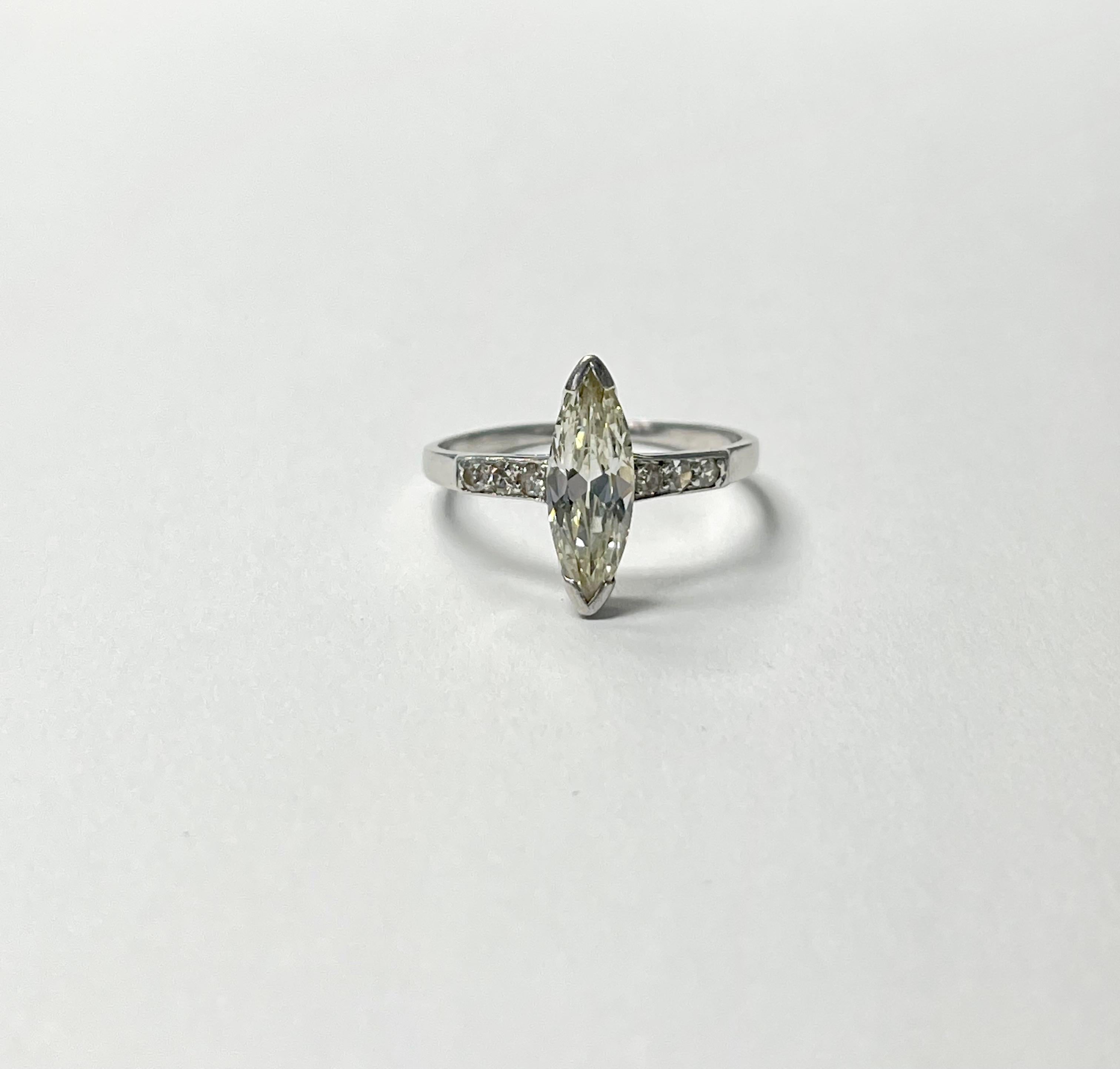 Marquise Diamond Engagement Ring in Platinum In Excellent Condition In New York, NY