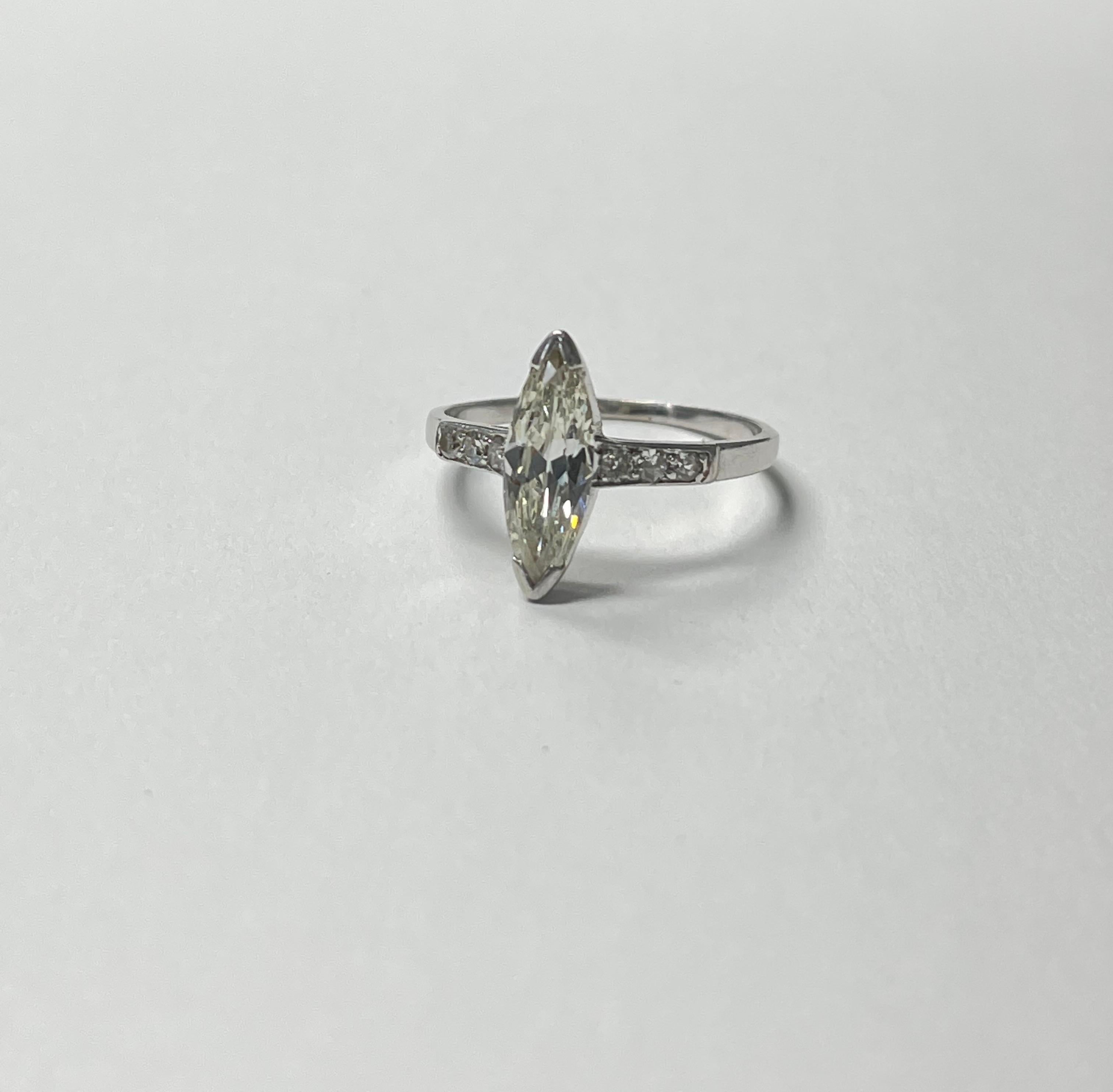 Marquise Diamond Engagement Ring in Platinum In Excellent Condition In New York, NY