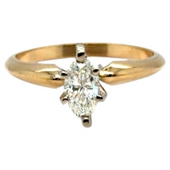 Marquise Diamond Engagement Solitaire Ring .56ct GIA Mined 14K Yellow Gold