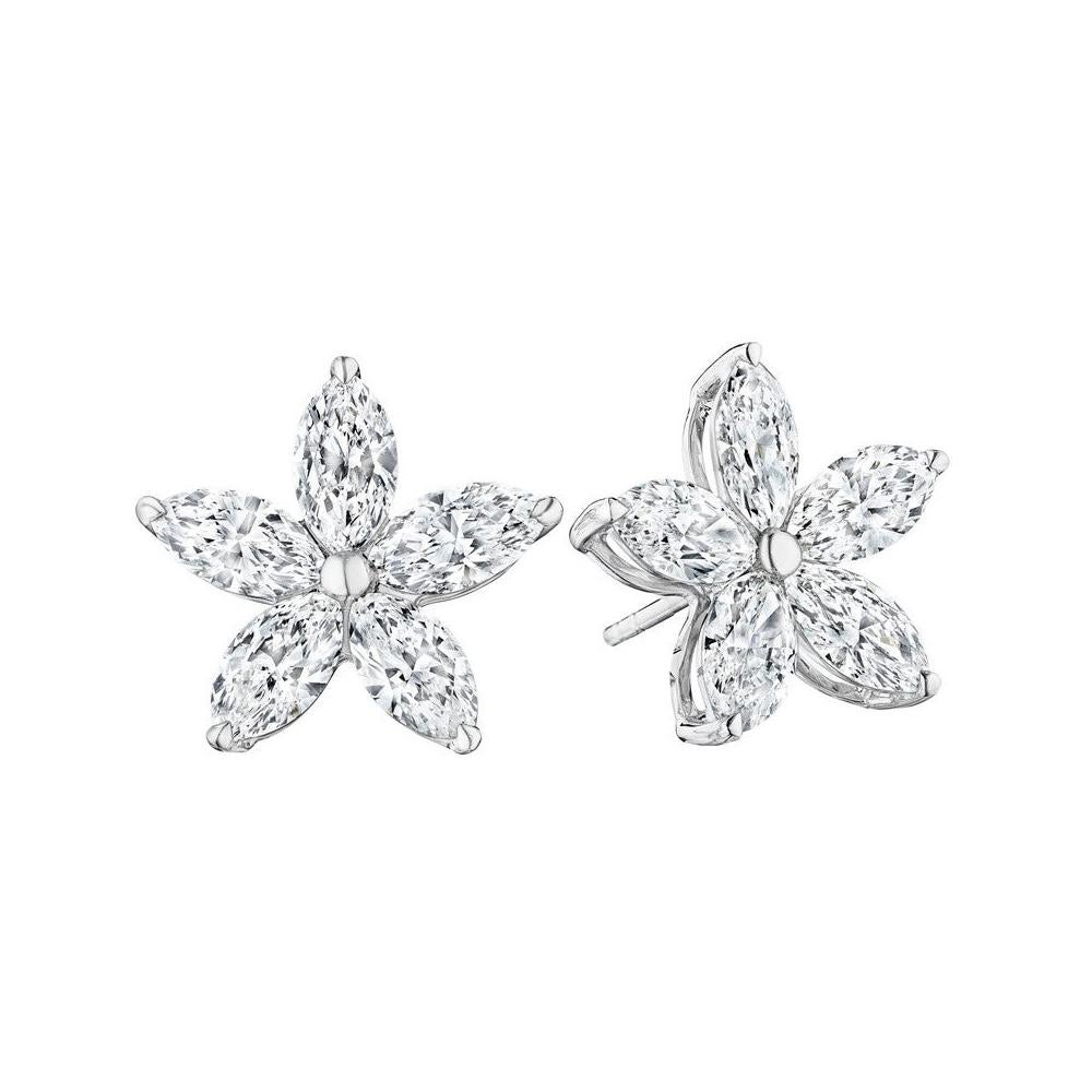 Marquise Diamond Five-Petal Flower Stud Earrings For Sale