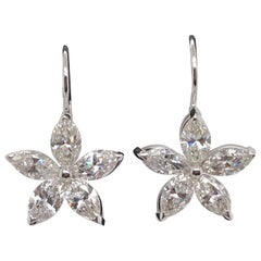 Marquise Diamond Floral Drop Earrings 5 Carat 14 Karat White Gold