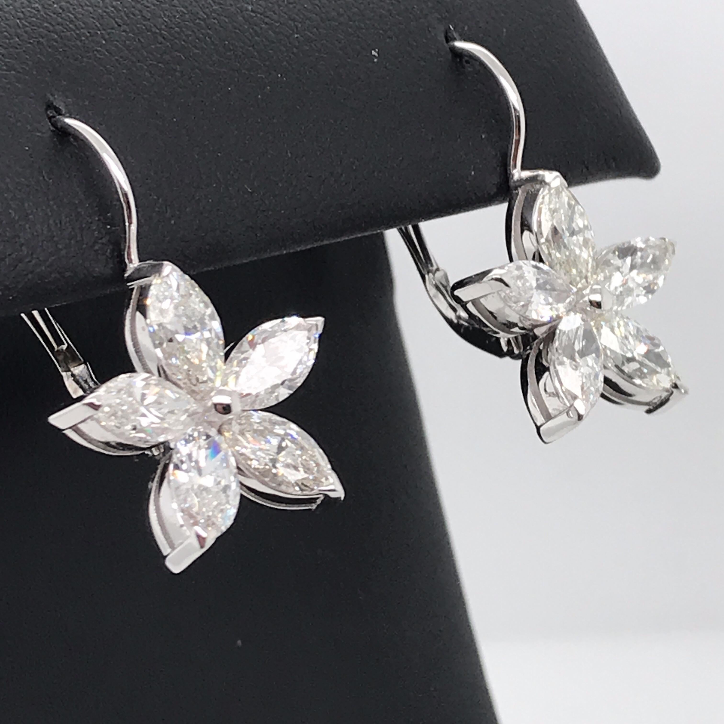 Marquise Diamond Floral Drop Earrings 5 Carat 14 Karat White Gold 2