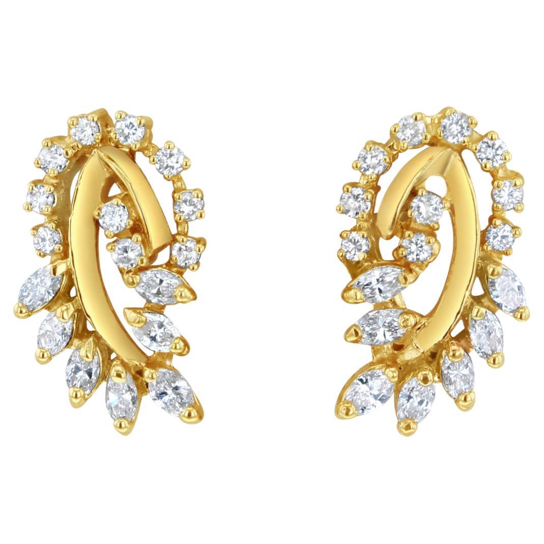 Marquise Diamond Floral Statement Earrings 14k Yellow Gold