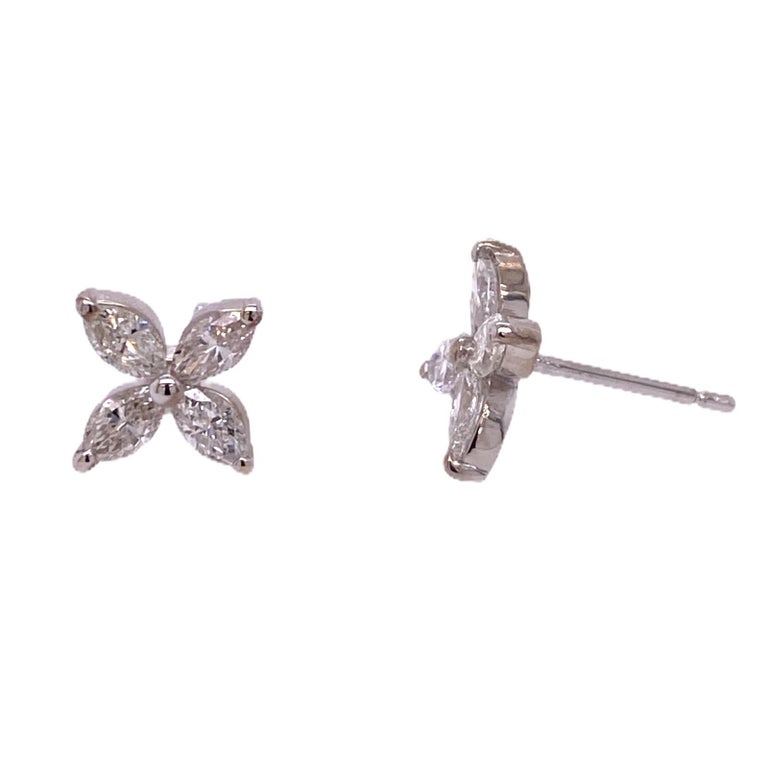 1.00 Carat Marquise Diamond Floral Stud Earrings 18K White Gold 1.00 Carat Marquise Diamond Floral Stud Earrings 18K White Gold