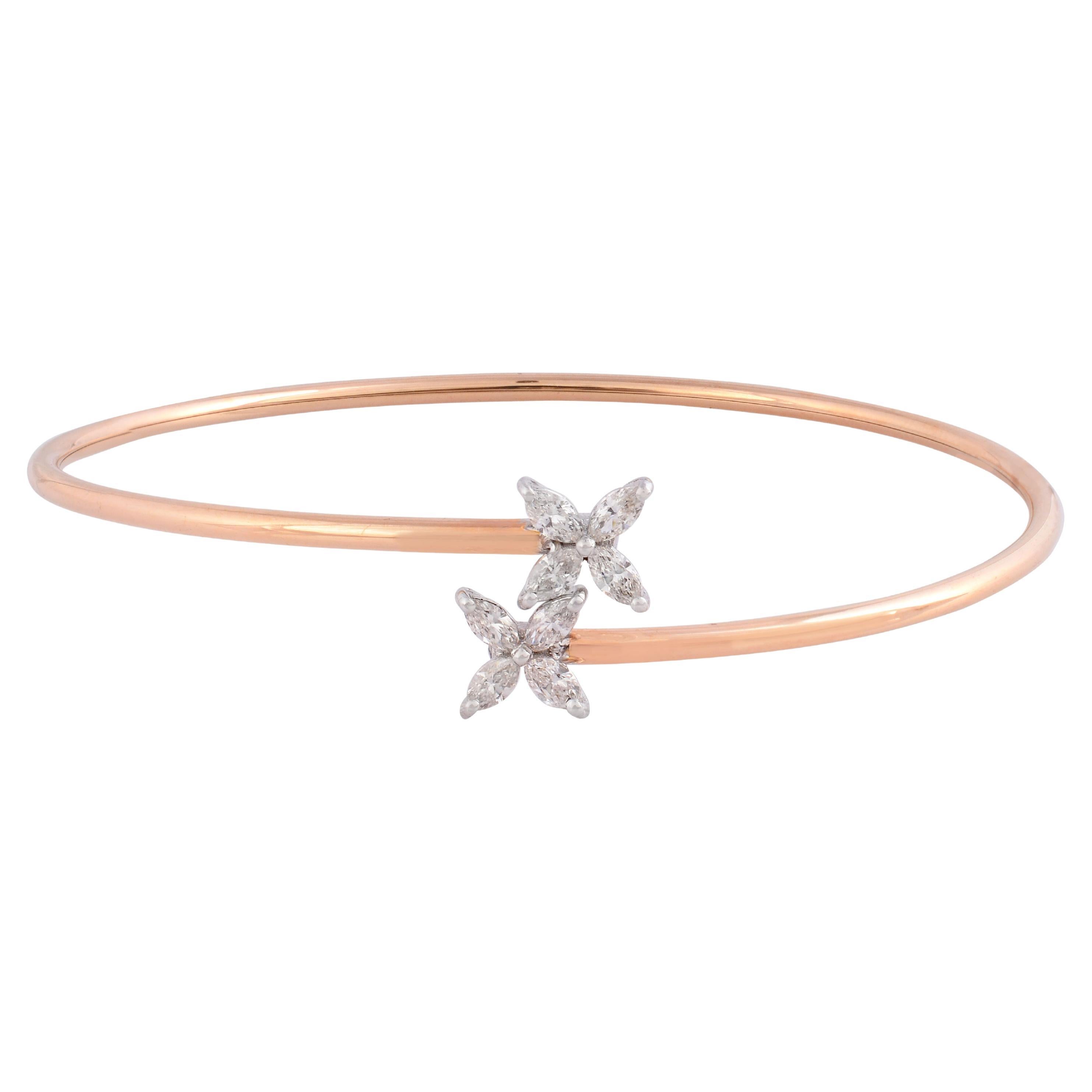 Bracelet jonc en or rose 18 carats à motif de fleurs en diamants marquises