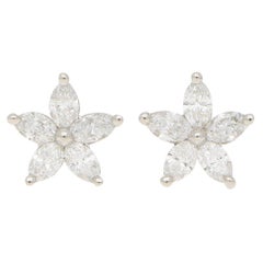 Marquise Diamond Flower Stud Earrings Set in 18 Karat White Gold