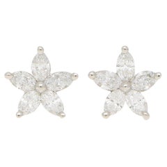Marquise Diamond Flower Stud Earrings Set in 18 Karat White Gold