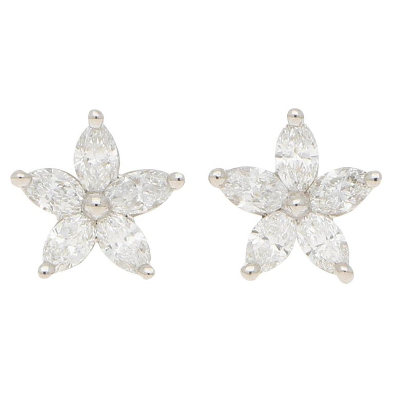 Marquise Diamond Flower Stud Earrings Set in 18 Karat White Gold at ...