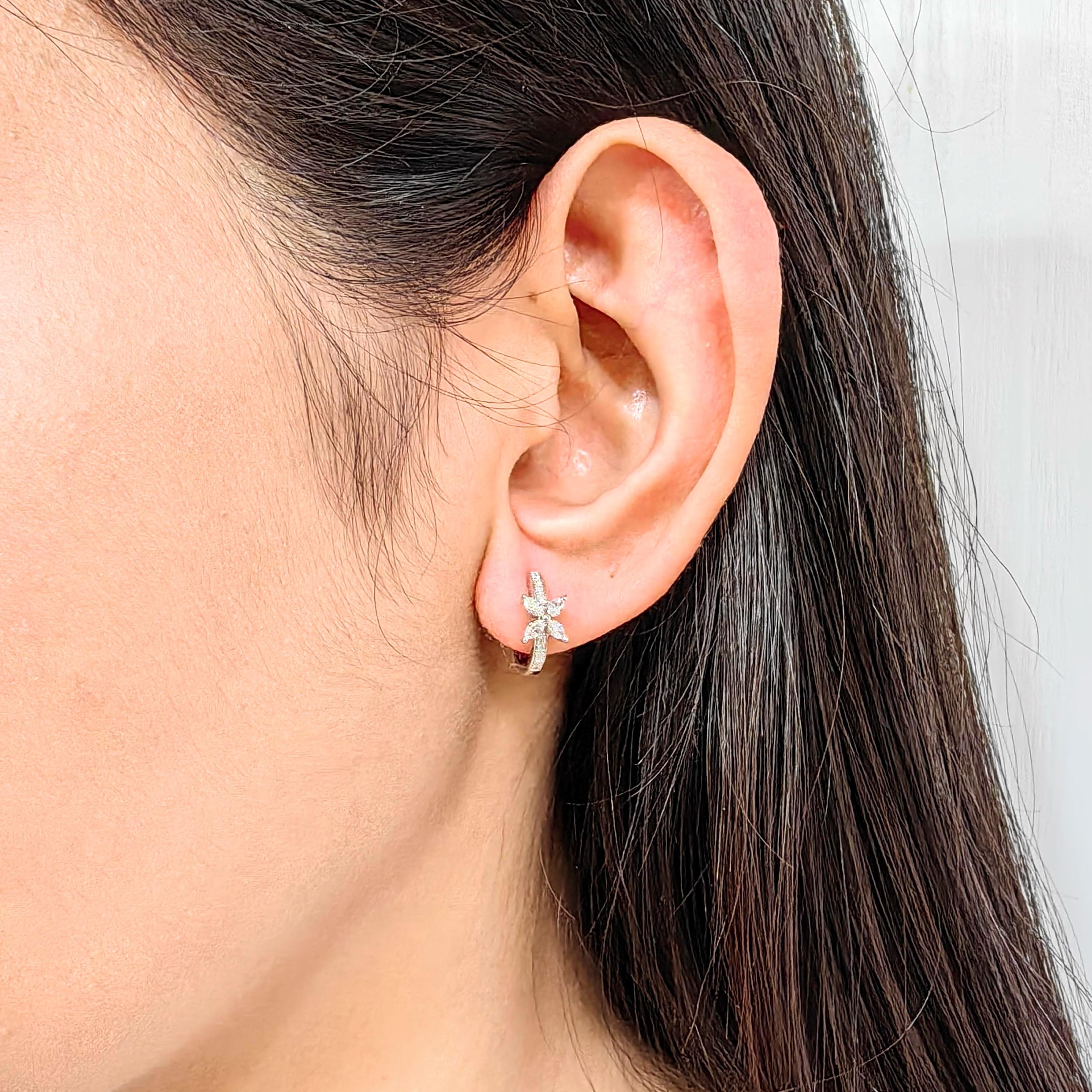 Pendientes de aro de oro blanco de 18 quilates con flor de diamante marquesa y pavé de diamantes talla redonda en venta 7