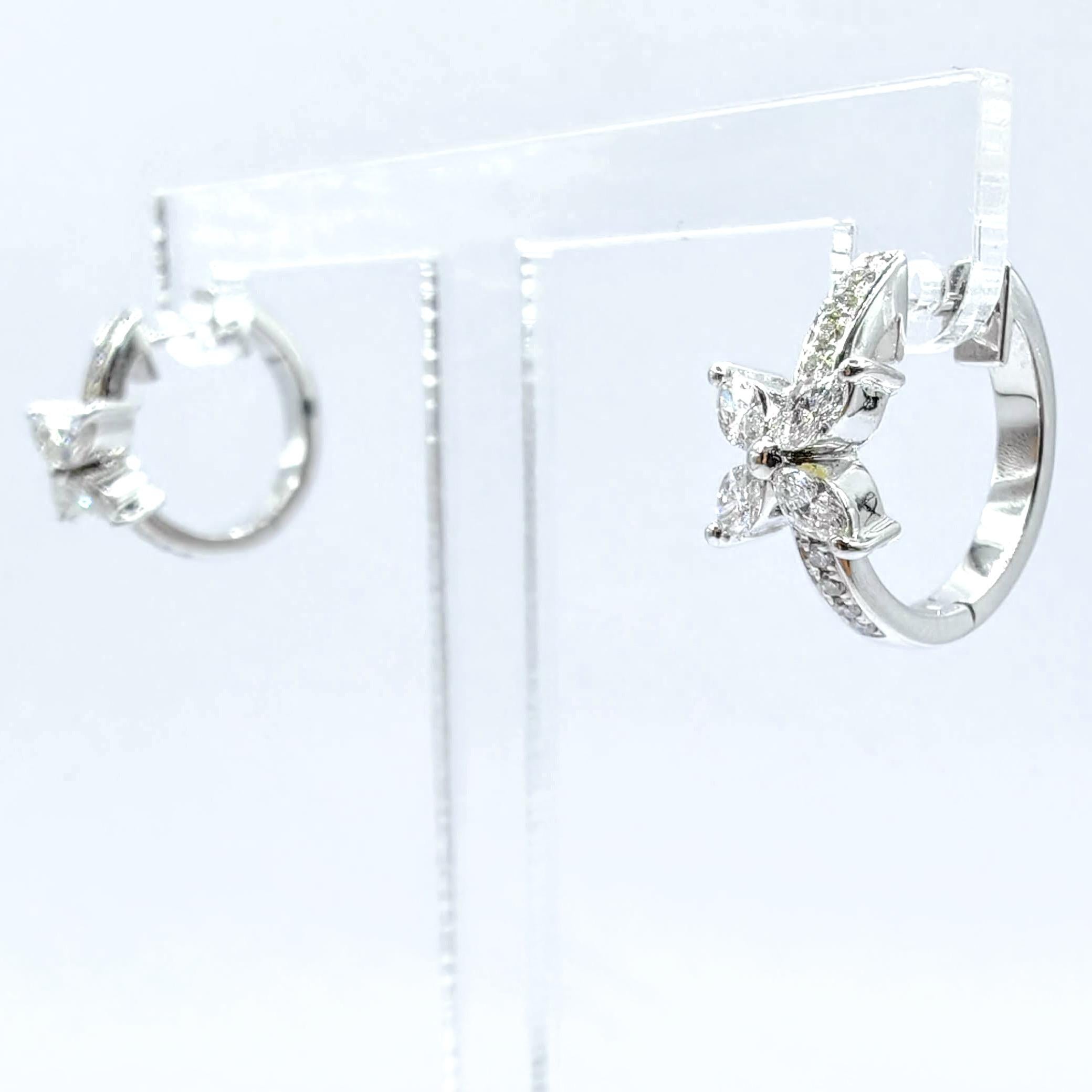 Pendientes de aro de oro blanco de 18 quilates con flor de diamante marquesa y pavé de diamantes talla redonda Contemporáneo en venta