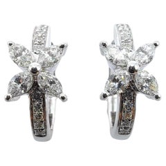 Customizable Marquise & Round Cut Pavé Diamond Hoop Earrings 14K 18K Gold
