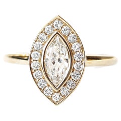 Marquise Diamond Halo Bezel Set Unique and Elegant Engagement Ring - "Ola"