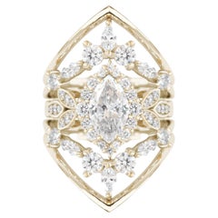 Marquise Diamant Halo Floral Einzigartiger Verlobungsring „Minimal Lily“ mit fünf Diamanten 