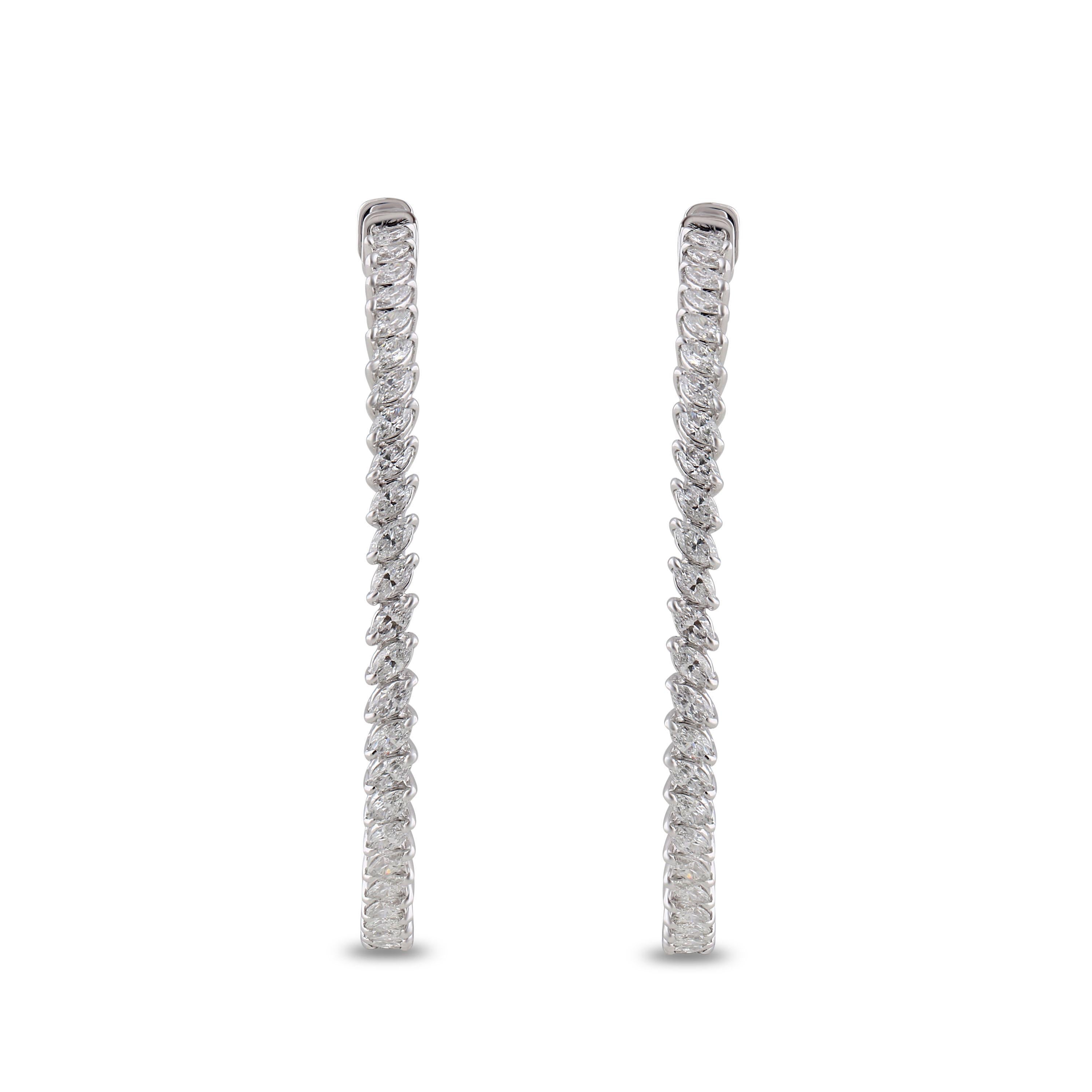 Marquise Cut Studio Rêves Marquise Diamond Hoop Earrings in 18 Karat White Gold For Sale