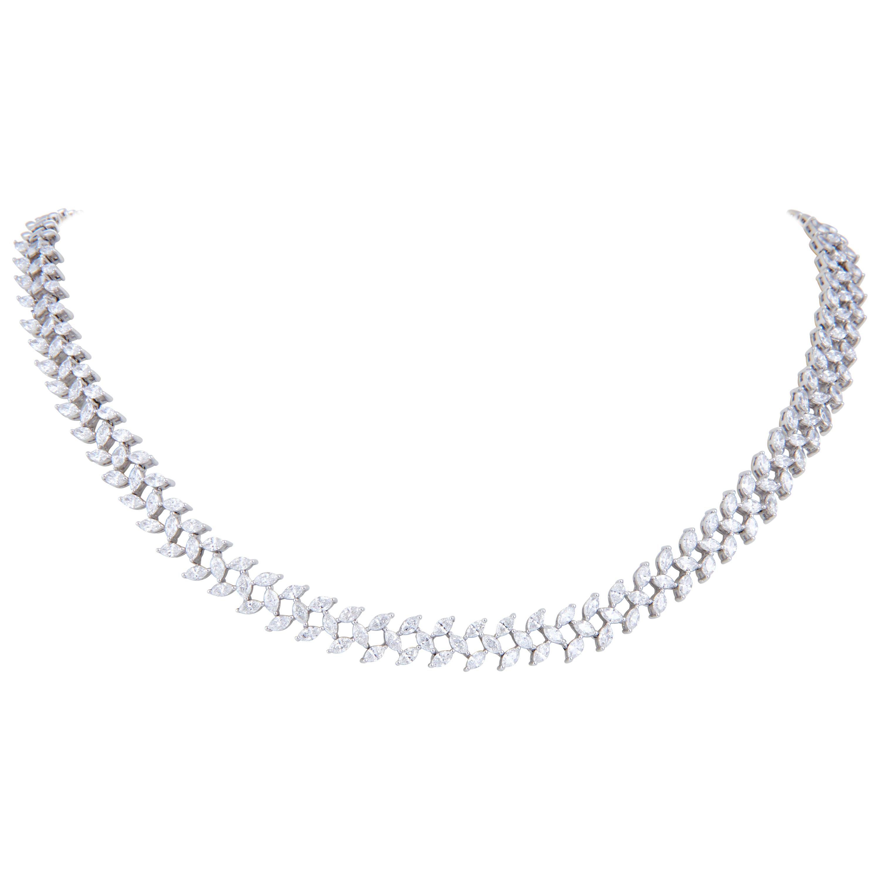 Marquise Diamond Necklace Set in 18k White Gold and Studded in Marquise Diamonds For Sale