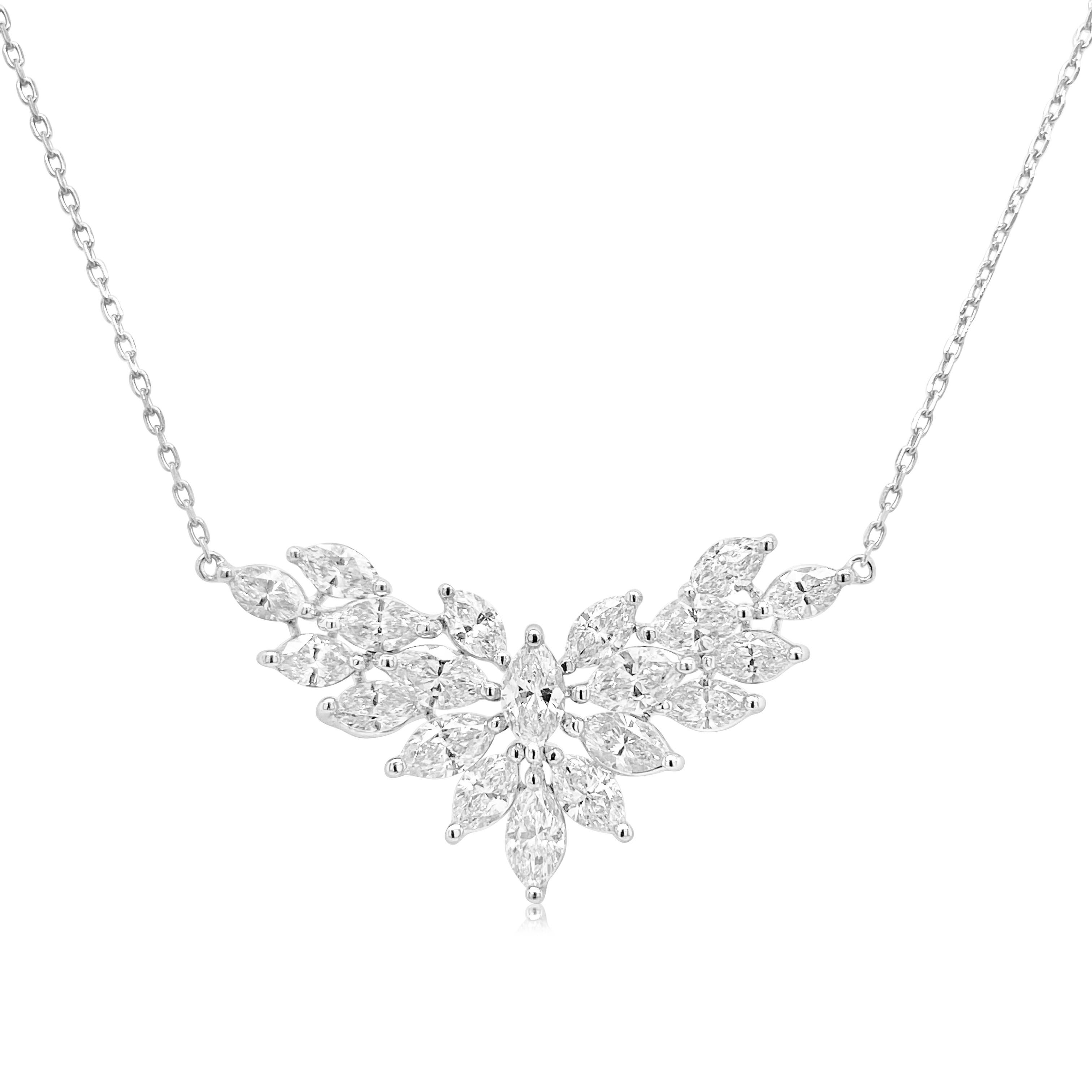 This charming pendant necklace is adorned with Marquise diamonds arranged in a beautiful setting, perfect for an evening outing.

-	Made in Platinum
-	Marquise cut White Diamond - 2.480 carats

HYT Jewelry is a privately owned company headquartered