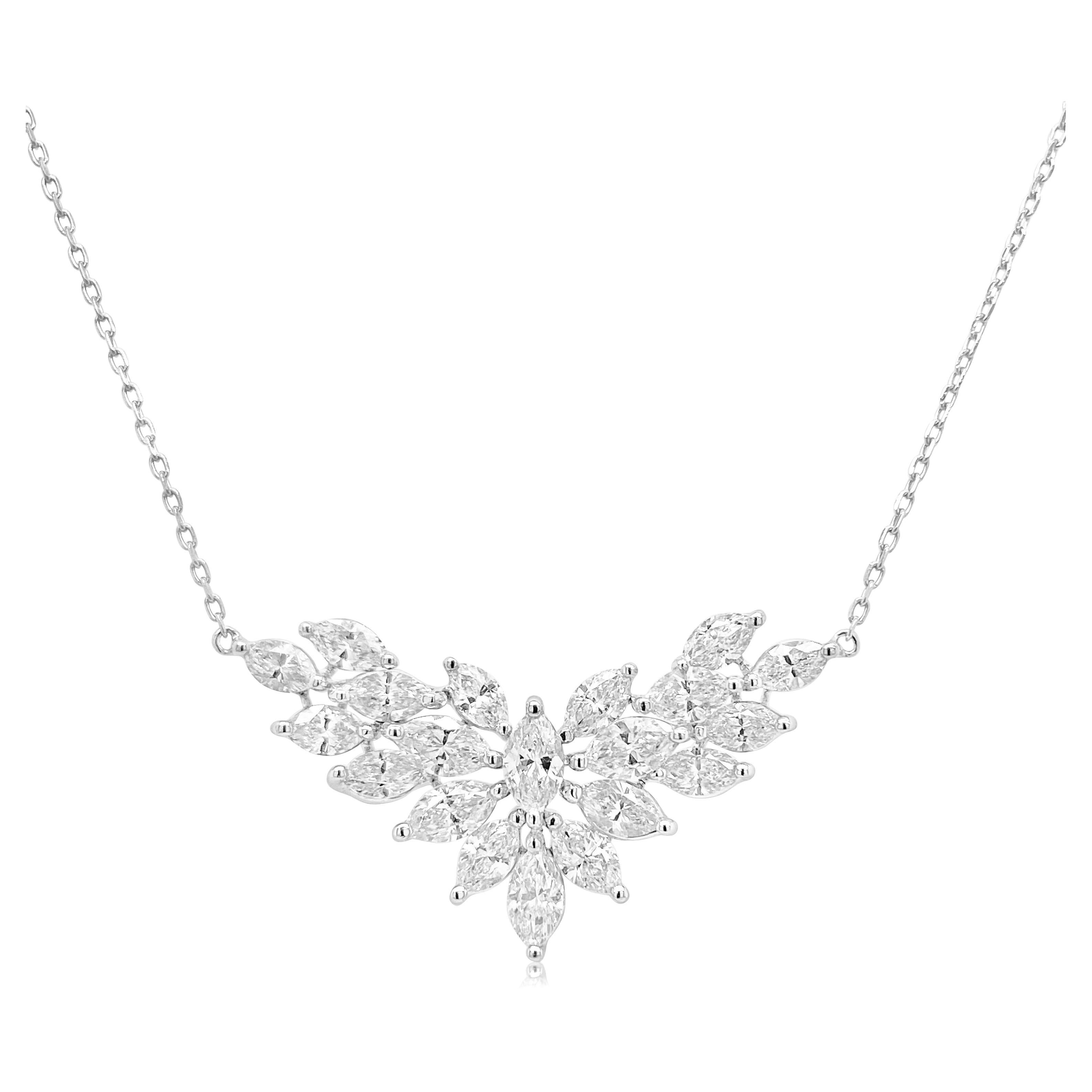 Marquise diamond Necklace with Platinum Chain For Sale