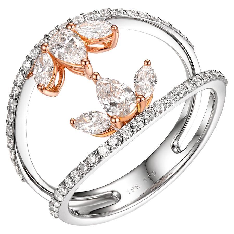 Marquise Diamond Pear Cut Diamonds Ring in 18 Karat Rose and White Gold For Sale